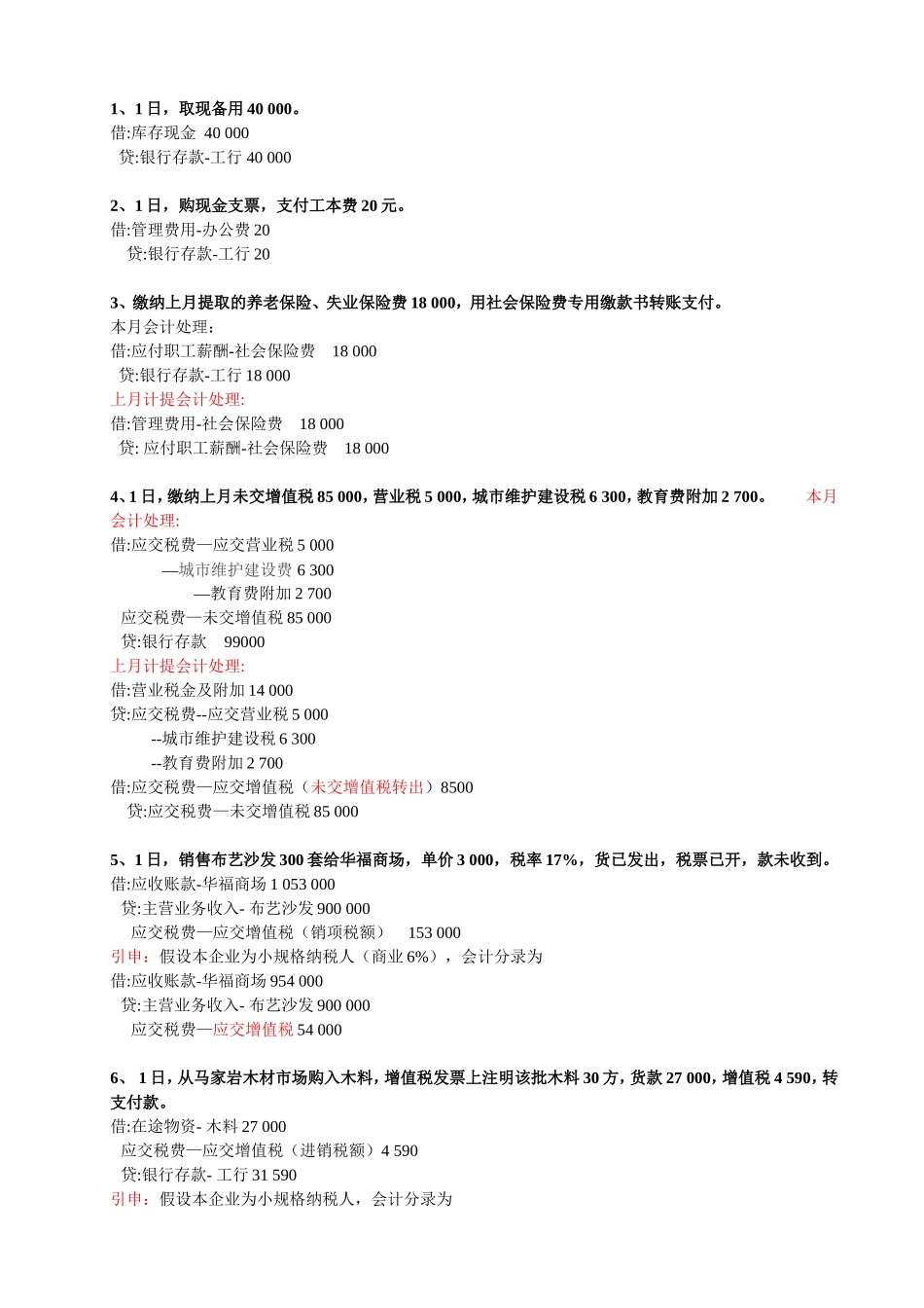 会计分录(全套做账资料)_第1页