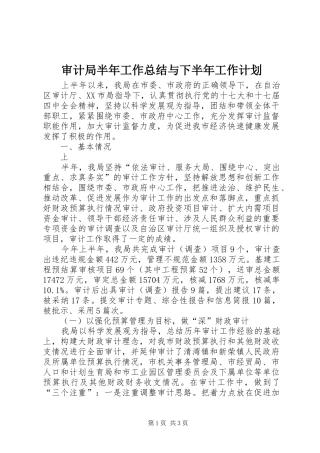 审计局半年工作总结与下半年工作计划 