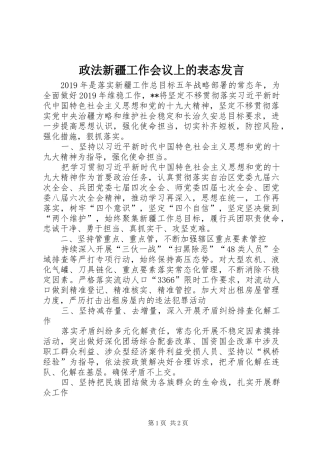 政法新疆工作会议上的表态发言