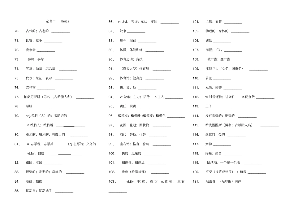 人教版高中英语必修2单词默写_第2页