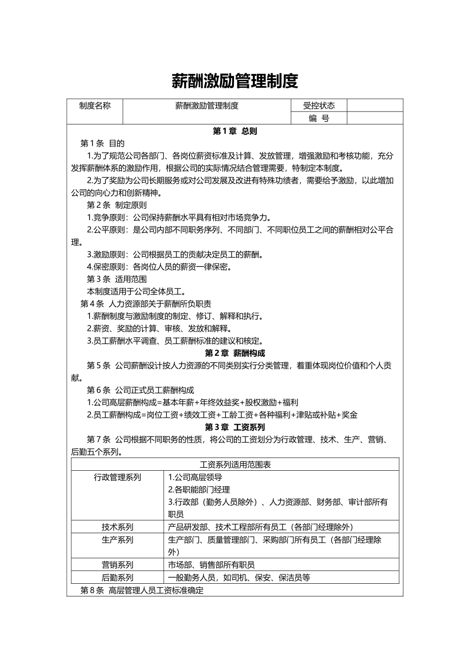 薪酬激励管理制度_第1页