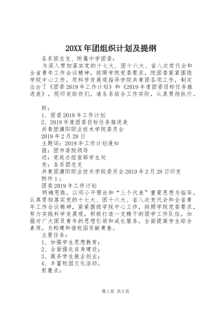 20XX年团组织计划及提纲