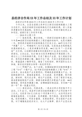 县经济合作局XX年工作总结及XX年工作计划 