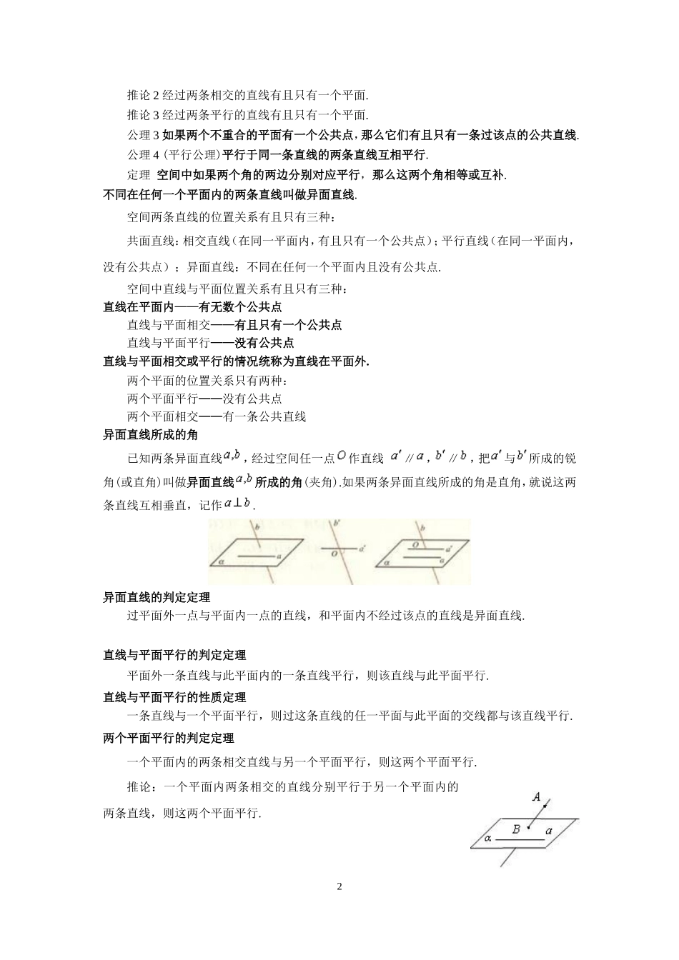 高一数学必修2空间几何部分公式定理大全_第2页
