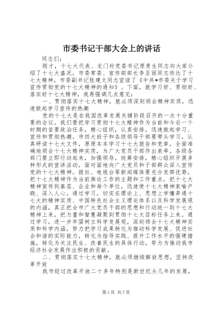 市委书记干部大会上的讲话