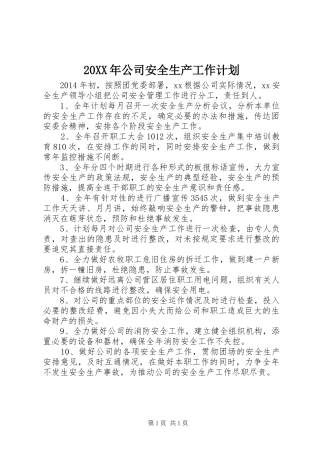 20XX年公司安全生产工作计划_1