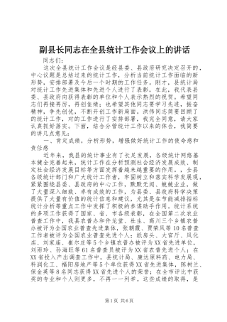 副县长同志在全县统计工作会议上的讲话