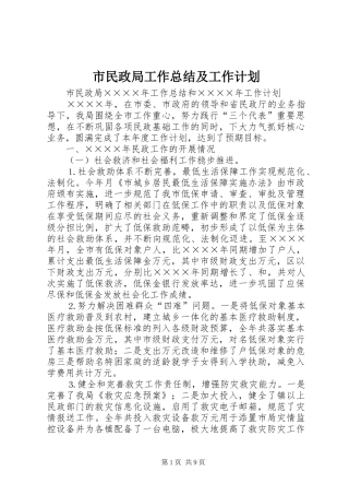 市民政局工作总结及工作计划 