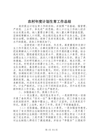 农村年度计划生育工作总结 