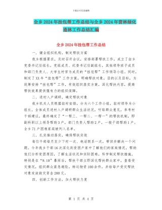 全乡2024年挂包帮工作总结与全乡2024年营林绿化造林工作总结汇编