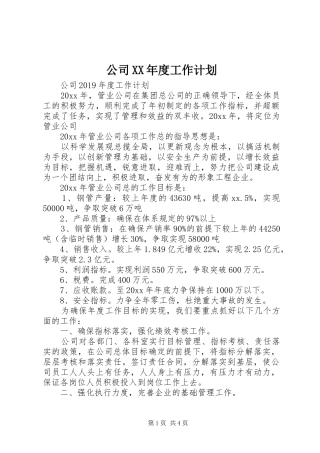 公司XX年度工作计划 