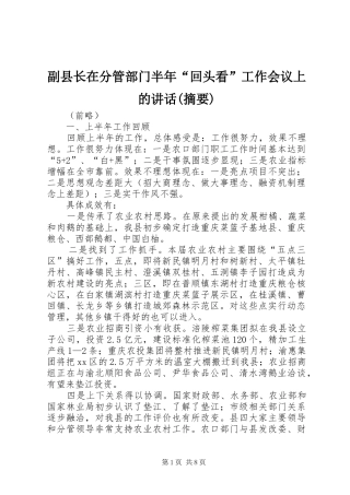 副县长在分管部门半年“回头看”工作会议上的讲话(摘要)