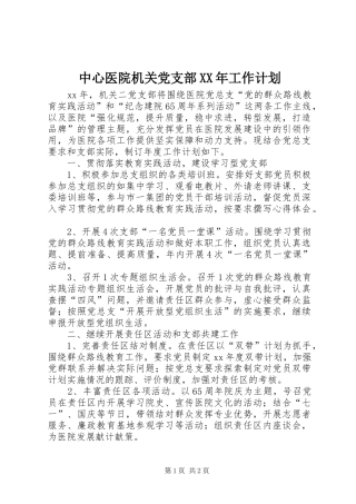 中心医院机关党支部XX年工作计划 