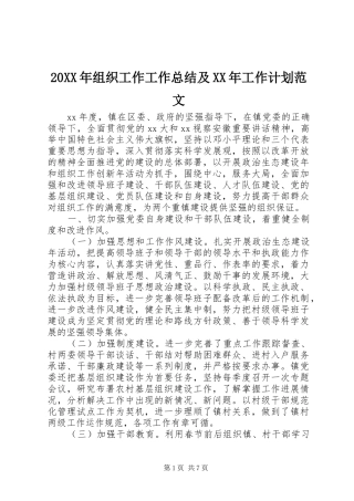 20XX年组织工作工作总结及XX年工作计划范文
