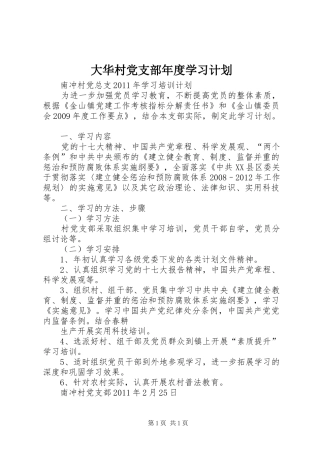 大华村党支部年度学习计划 