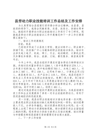 县劳动力职业技能培训工作总结及工作安排 