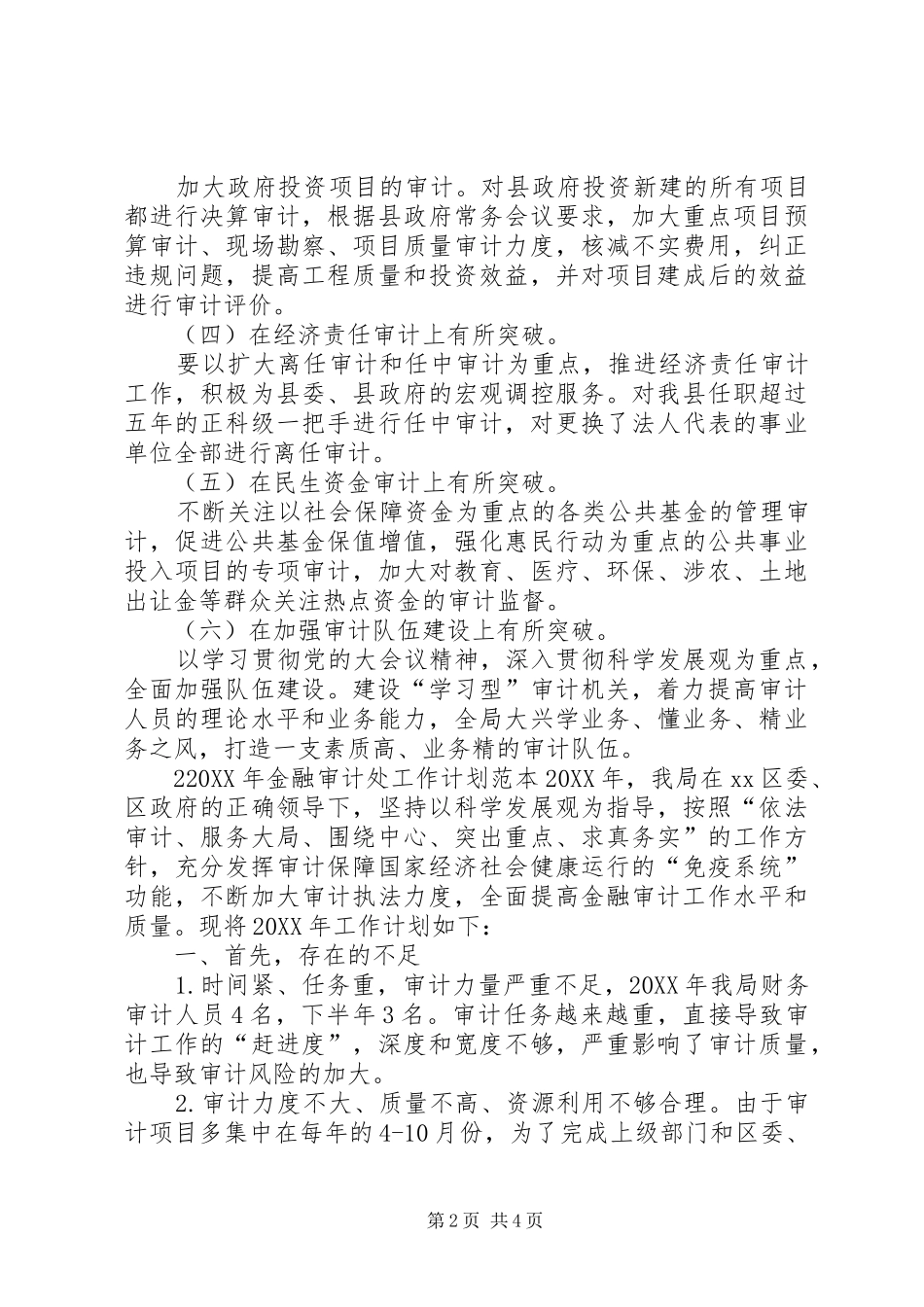 金融审计处201X年工作计划范本_第2页