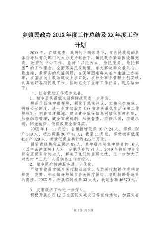 乡镇民政办201X年度工作总结及XX年度工作计划