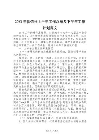 20XX年供销社上半年工作总结及下半年工作计划范文
