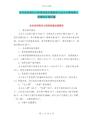 全乡农村危旧土坯房改造自查报告与全乡分管党群工作情况汇报汇编