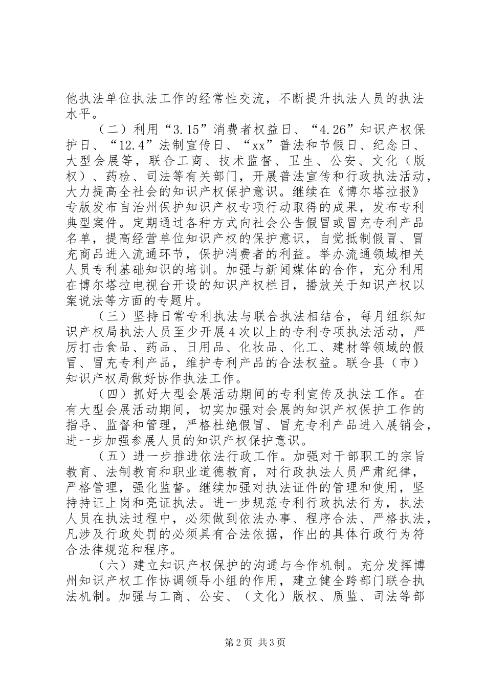 知识产权局专利行政执法工作计划 _第2页