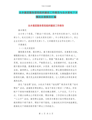 全乡基层服务型党组织建设工作报告与全乡家电下乡情况自查报告汇编