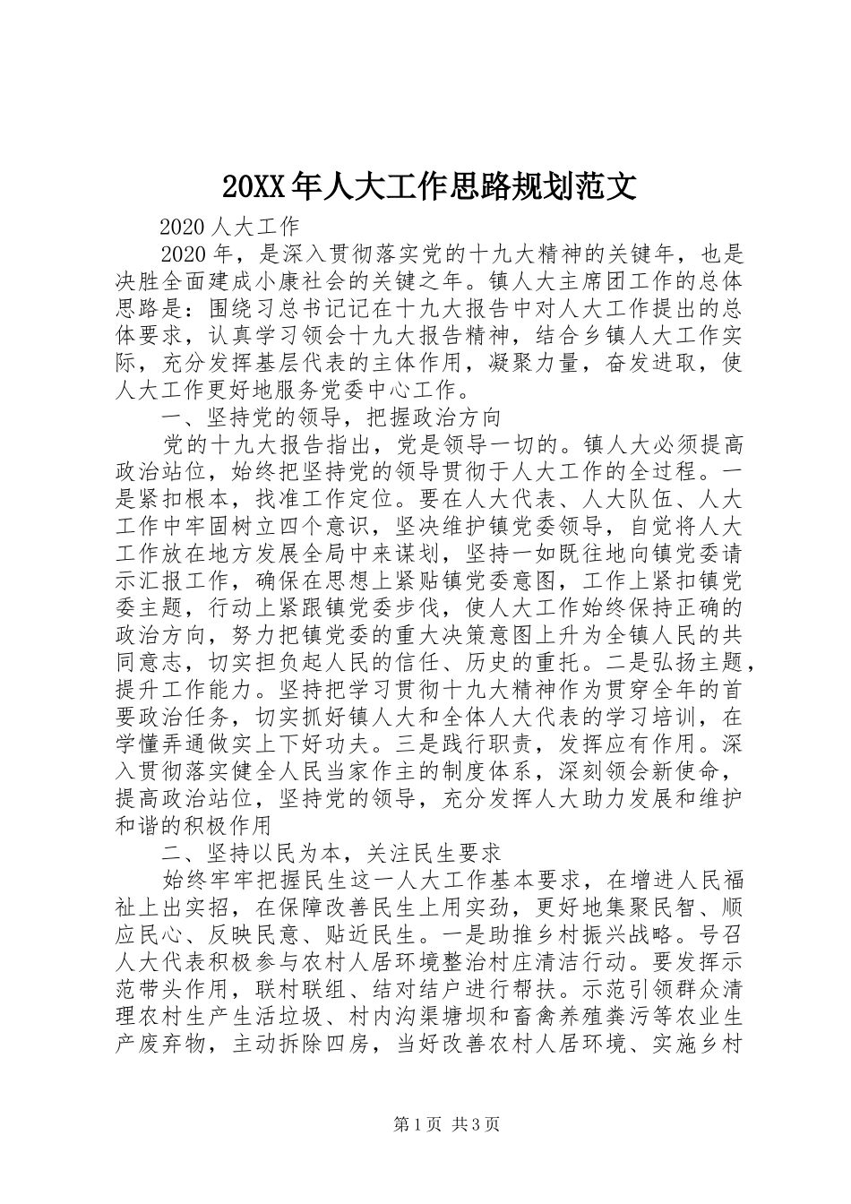 20XX年人大工作思路规划范文_第1页