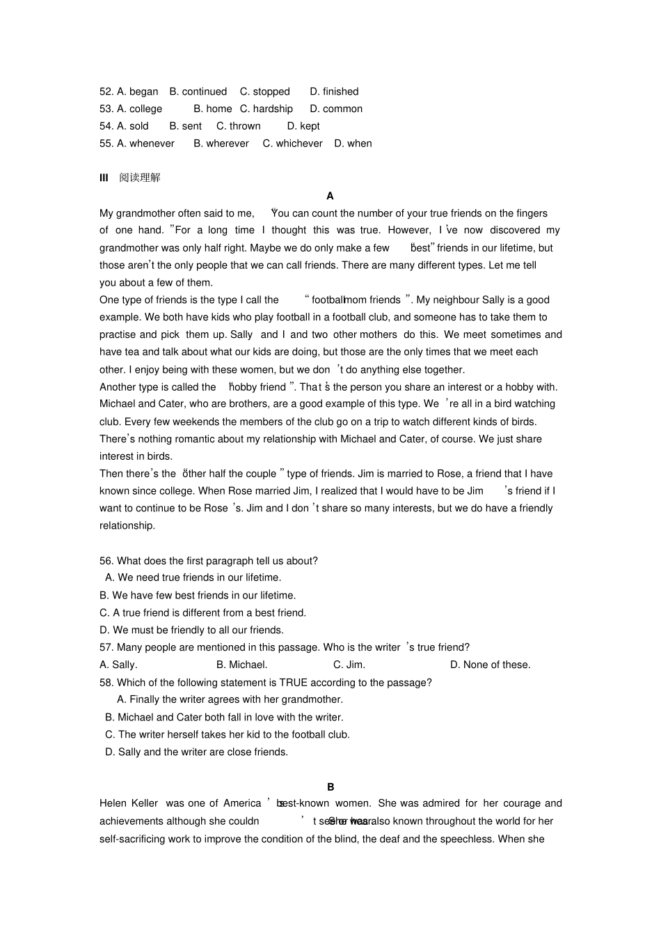 人教版高中英语必修一Unit5测试2_第3页