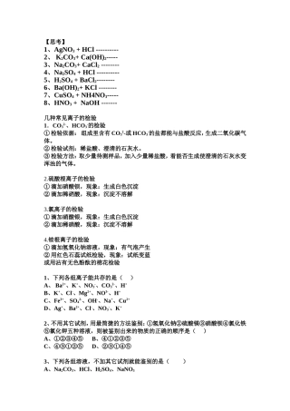 几种常见离子的检验