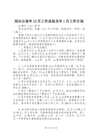 局办公室年12月工作总结及年1月工作计划 