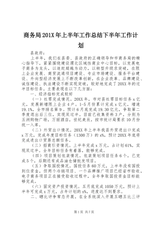 商务局201X年上半年工作总结下半年工作计划
