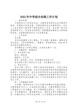 20XX年中学综合实践工作计划