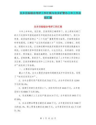 全乡目标综合考评工作汇报与全乡矿管办上年工作总结汇编