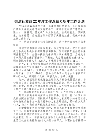 街道社救站XX年度工作总结及明年工作计划 