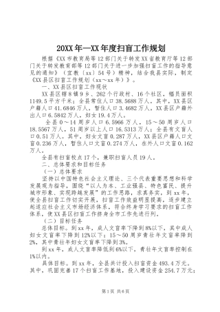 20XX年—XX年度扫盲工作规划