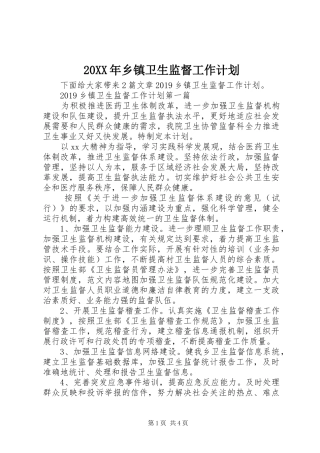 20XX年乡镇卫生监督工作计划
