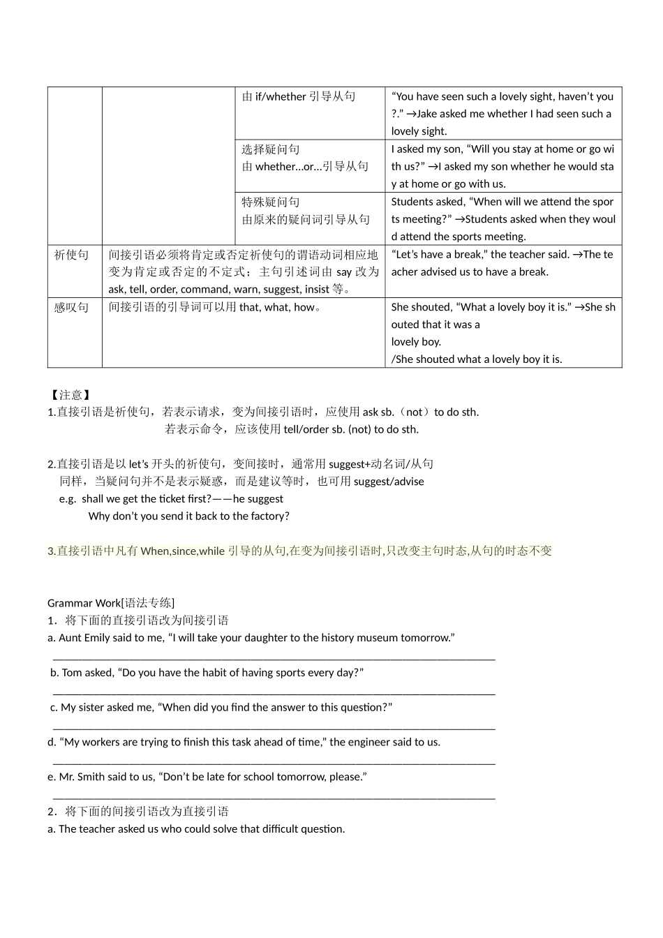 高中英语直接引语与间接引语讲义_第3页