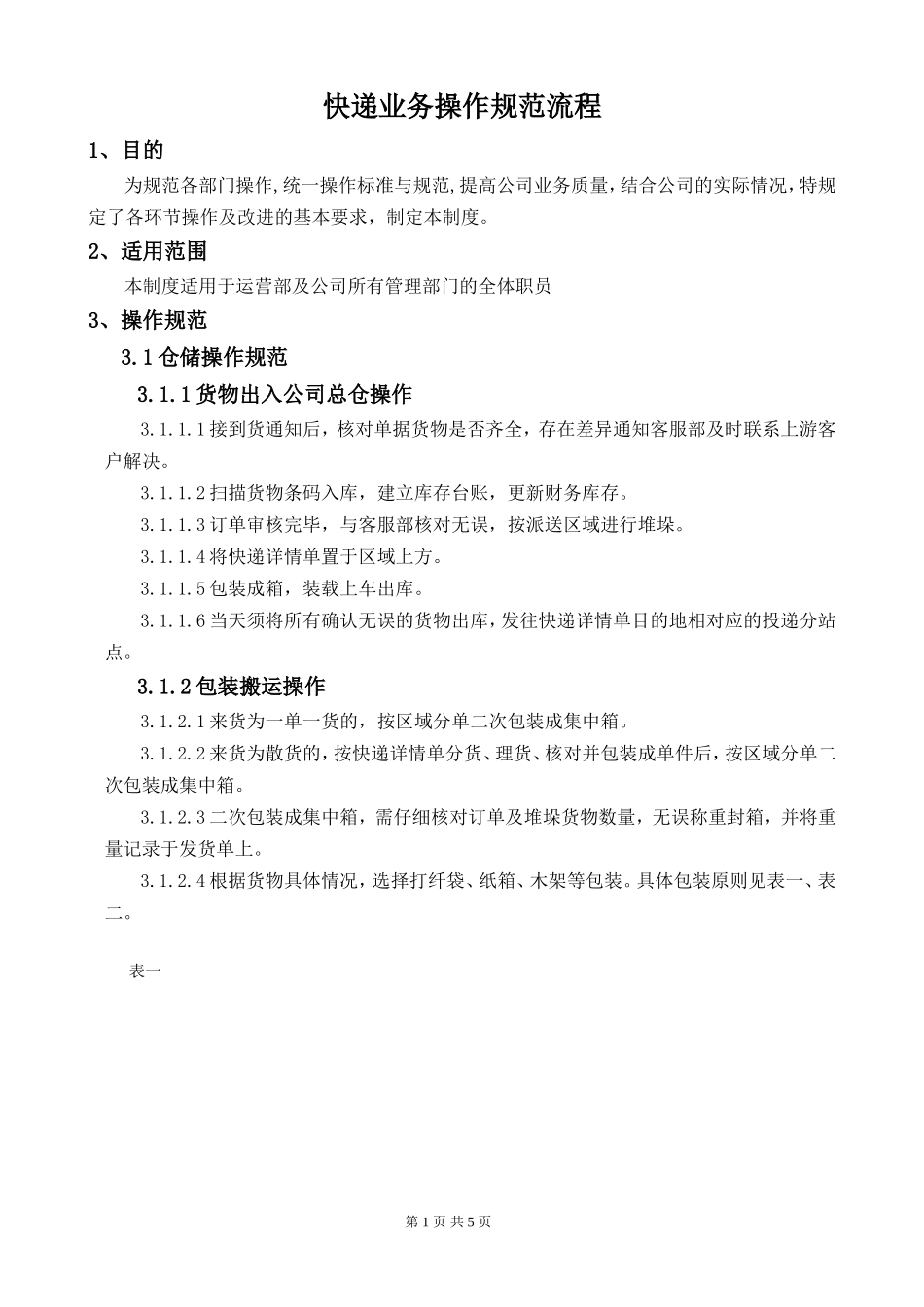 快递业务操作规范流程_第1页