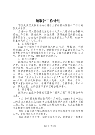 销联社工作计划 