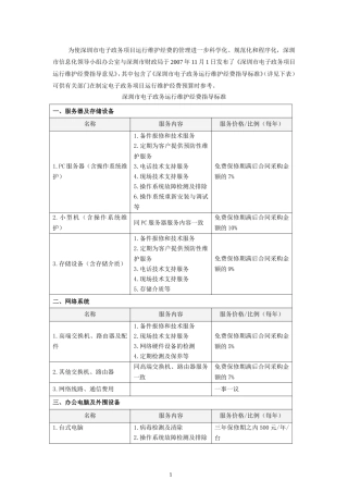 深圳市电子政务项目运行维护经费指导意见(1)