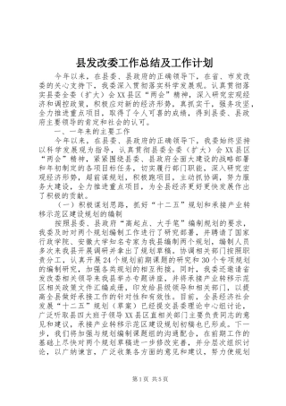 县发改委工作总结及工作计划 
