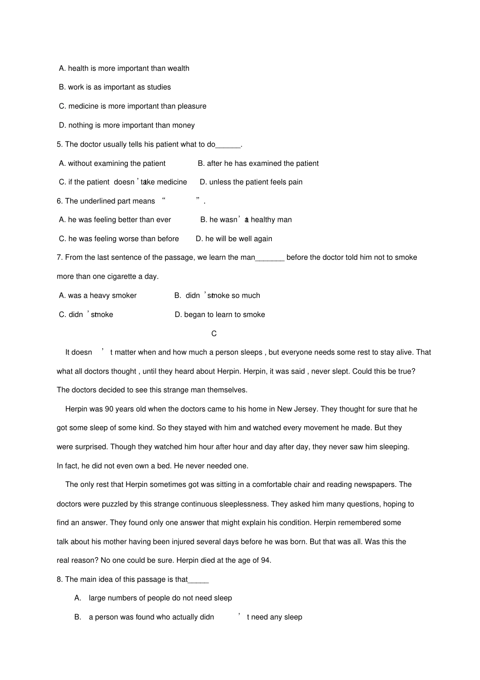 人教版高中英语必修一第一学期高一级期末_第3页