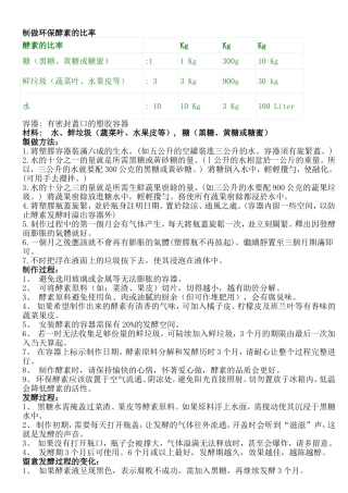 环保酵素的制作方法及用途