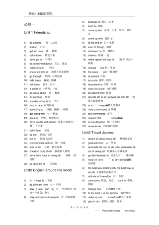 人教版高中英语必修一至必修五重点词组精心归纳,推荐文档