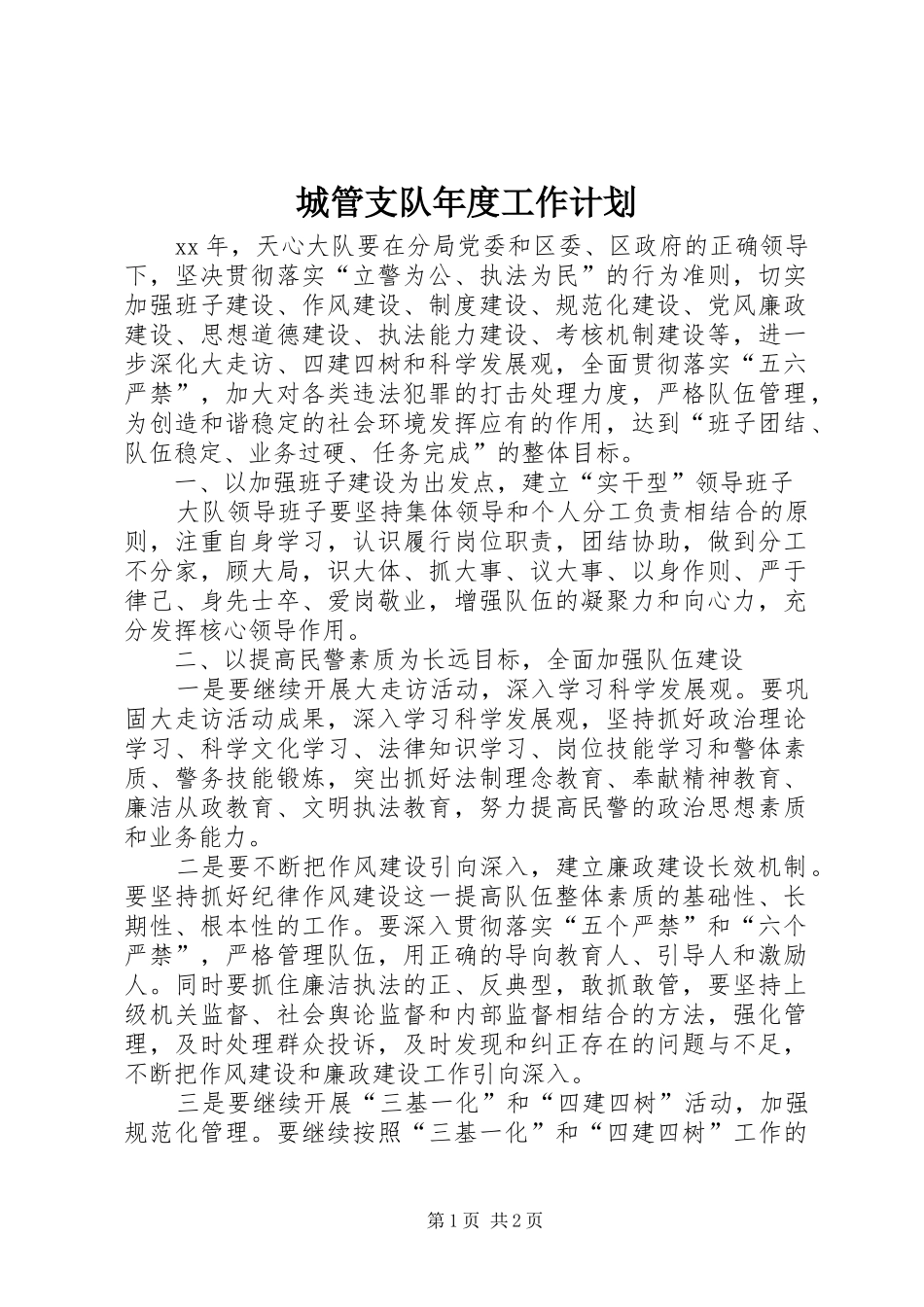 城管支队年度工作计划 _第1页