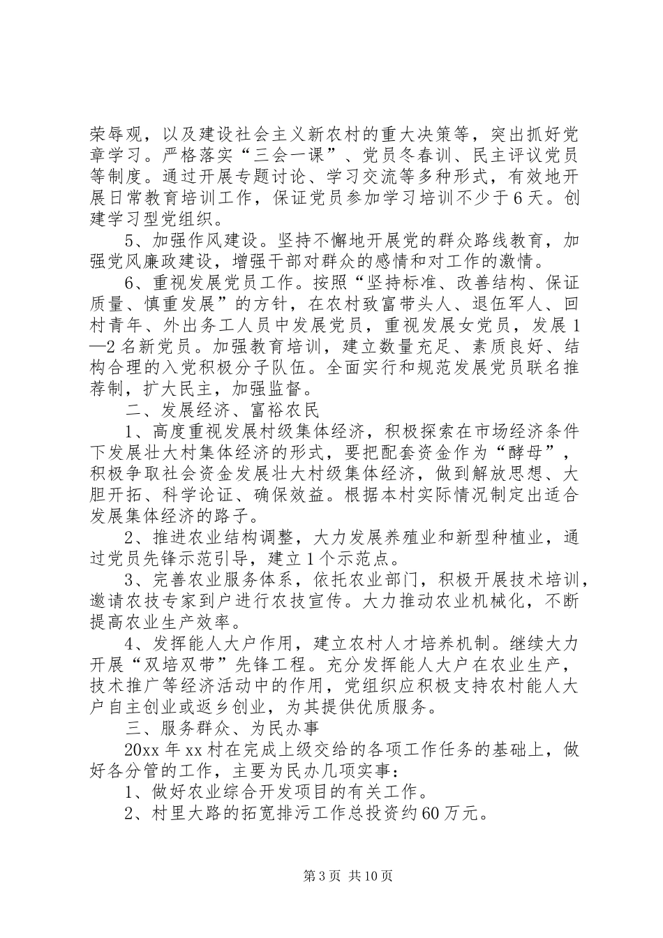 XX年村党支部工作计划 _第3页