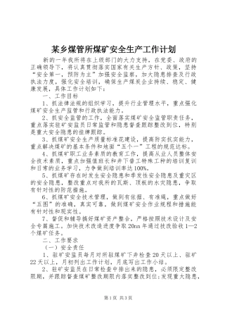 某乡煤管所煤矿安全生产工作计划 