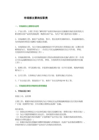 市场部主要岗位职责