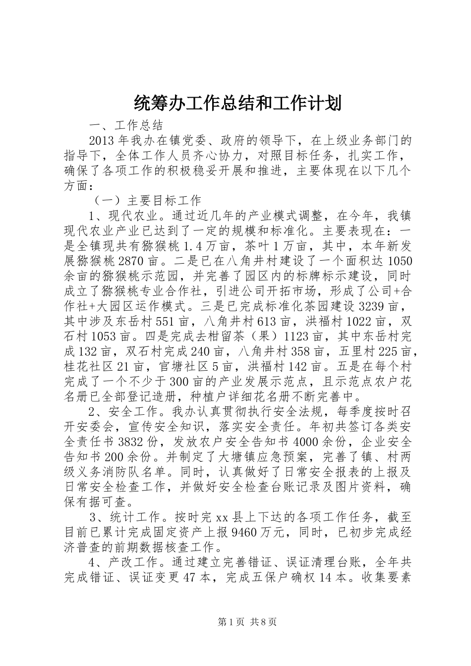 统筹办工作总结和工作计划 _第1页