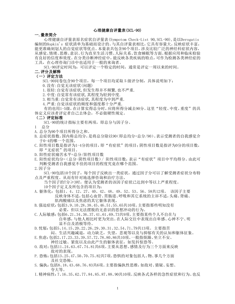心理健康自评量表_第1页